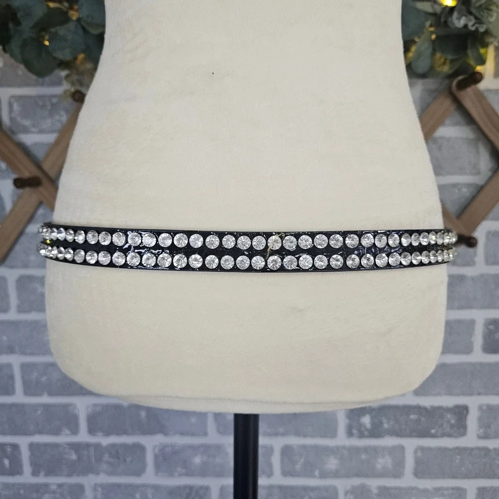 Black Rhinestone Studded Western Belt Silver Buckle Women's Size Small